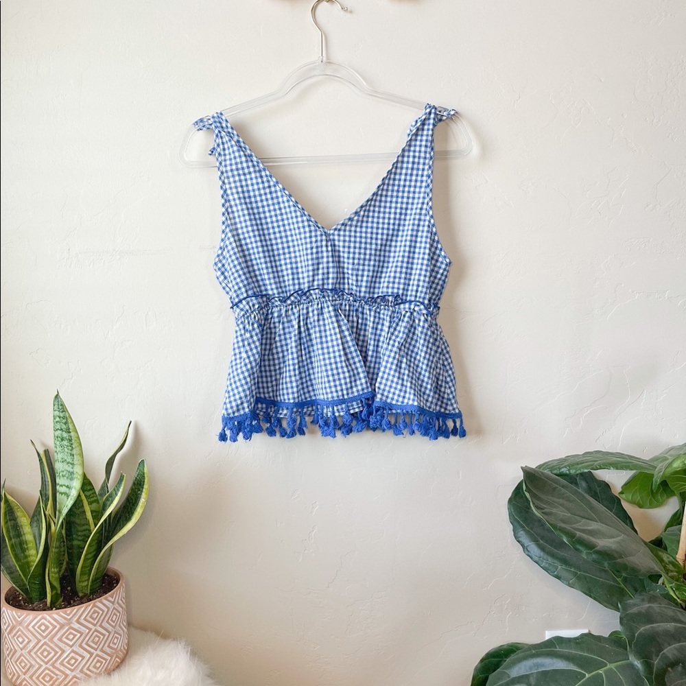 NWOT SHEIN Fringe Knotted Gingham Tank Top - Picture 2 of 6